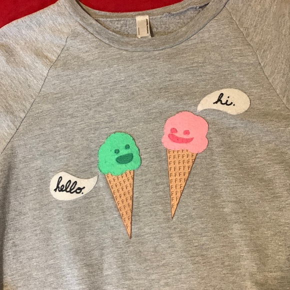 Light Grey Crew Unisex Sweatshirt w/ Cute Cartoon Like Ice Cream Patches Size S - Picture 2 of 8